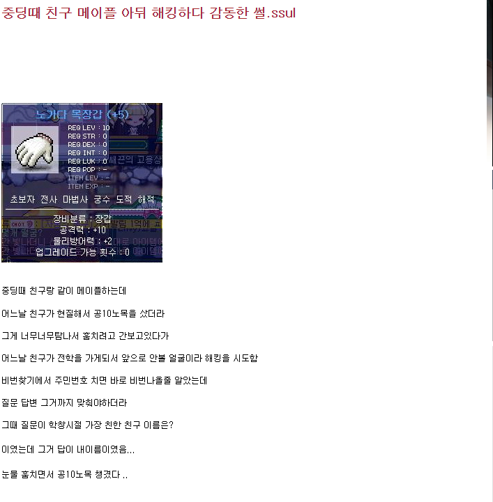 중딩때 친구 메이플 해킹하다가 감동한 썰 | 인스티즈