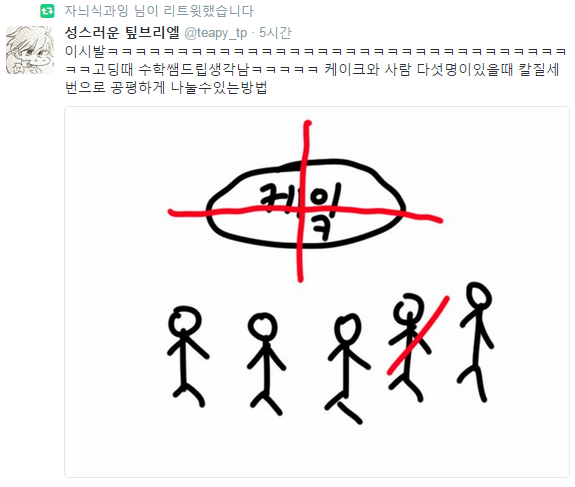 칼질 세 번으로 케이크를 다섯 사람에게 공평하게 나누는 법 | 인스티즈