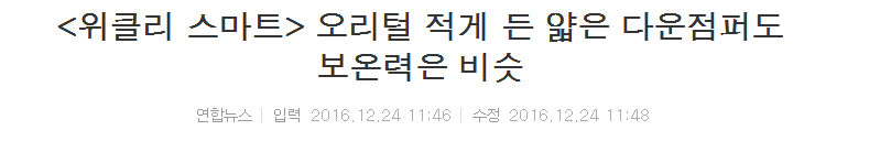 오리털 적게 든 얇은 다운점퍼도 보온력은 비슷 | 인스티즈